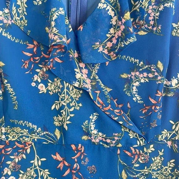 Floral Royal Blue Floral Print Ruffled Mini Dress - Picture 6 of 7
